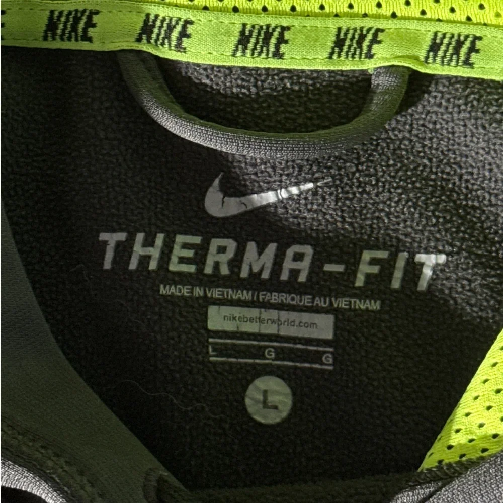 Nike Men’s Therma-Fit Hooded Fleece Sweatshirt Gray & Neon Green Accent, SZ L. - Picture 9 of 12